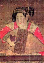 The pipa was played horizontally with a wooden plectrum during the Tang Dynasty (618-907)